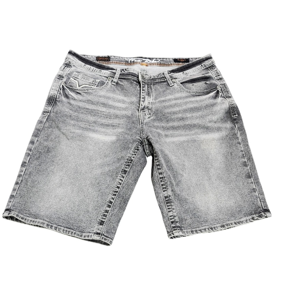 True Rebel Shorts Mens 36 Gray Denim Acid Wash Bermuda 705-Shorts Casual Pockets